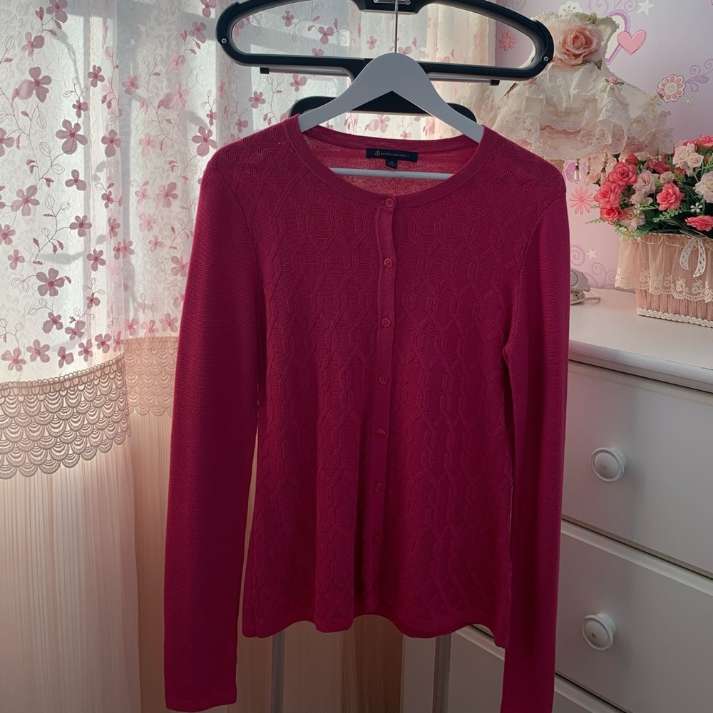 Brooks Brothers Pink Cable Knit Button Cardigan Sweater